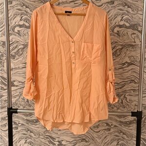Massimo Peach V-Neck Button-Up Blouse